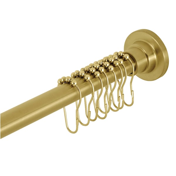 Kingston Brass 6072 Stainless Steel Adjustable Tension Shower Curtain Rod with Rings, Brushed Brass SCC3117 - main